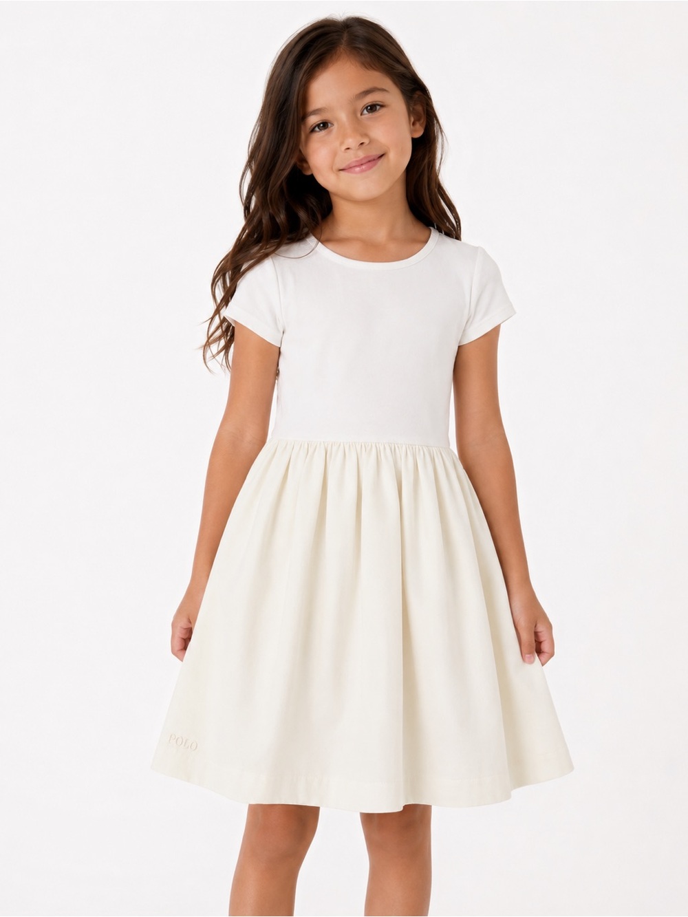 Polo Ralph Lauren Girls White Fit & Flare Dress Size 8-10 Preppy
